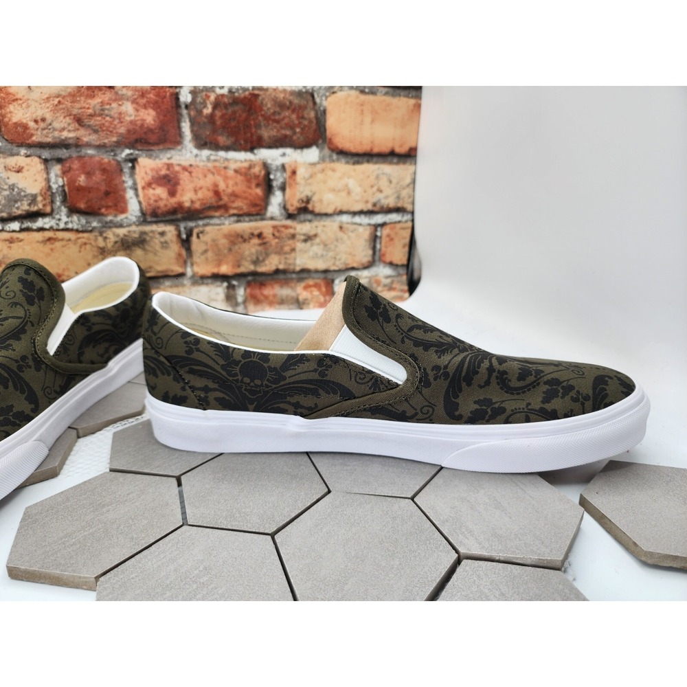 Vans Men's Classic Slip On Skull Tapestry Grape Leaf Olive Canvas Shoes Sz 10.5 - Picture 4 of 6